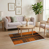 Bold Orange Black Geometric Stripe Area Rug