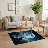 Wolf Howling at Full Moon Mountain Landscape Rug
