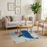 Whimsical Whale Colorful Fish Kids Area Rug