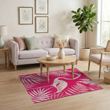 Pink Flamingo Palm Leaves Area Rug