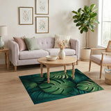 Lush Green Monstera Leaves Green Area Rug