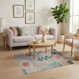 Teal and Orange Geometric Leaf Area Rug
