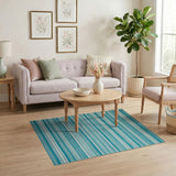 Teal Striped Coastal Beach Area Rug