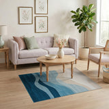 Abstract Wave Blue Beige Area Rug