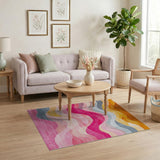 Vibrant Wavy Multi-Color Geometric Area Rug