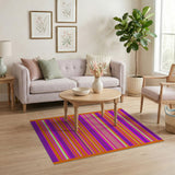 Vibrant Multi-Color Stripe Area Rug with Orange Border