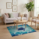 Sea Turtle Blue Teal Coastal Area Rug
