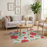 Vibrant Red Floral Pattern Area Rug