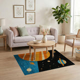 Space Planets Stars Kids Cartoon Area Rug