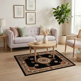 Ornate Black Persian Area Rug with Gold Floral Border