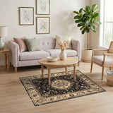 Black and White Black White Persian Floral Medallion Rug