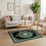 Teal Mandala Medallion Area Rug Black