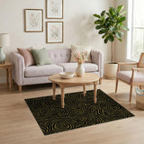 Gold and Silver Black and Gold Swirl Abstract Area Rug