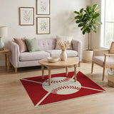 Red Baseball Stitched Area Rug