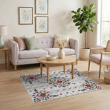 Red Ornate Red Poinsettia Floral Area Rug