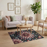 Pink Blush Pink Dahlia Floral Area Rug