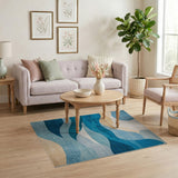 Teal Blue Abstract Wave Landscape Rug