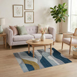 Modern Blue Teal Wave Geometric Area Rug
