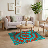 Vibrant Teal Red Mandala Area Rug