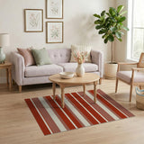 Terracotta and Cream Striped Area Rug