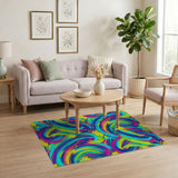 Vibrant Neon Swirl Abstract Area Rug