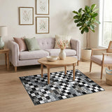 Black and White Distressed Checkered Black White Area Rug