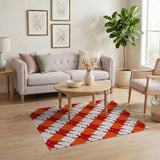 Bold Red Orange Geometric Diamond Area Rug