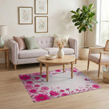 Floral Vintage Pink Whimsical Pink Floral Butterfly Area Rug