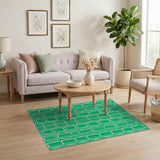 Vibrant Green Geometric Grid Geometric Modern Area Rug