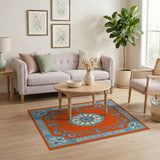 Traditional Persian Vibrant Orange Persian Medallion Area Rug