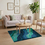 Blue and Teal Teal Blue Ocean Wave Area Rug