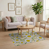 Whimsical Smiling Daisy Cartoon Area Rug