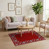 Geometric Modern Festive Red Snowflake Border Area Rug