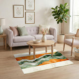 Green Orange Marble Swirl Abstract Area Rug