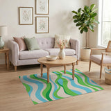 Vibrant Wavy Green Blue Abstract Area Rug