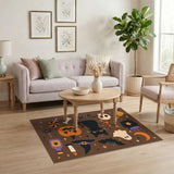 Multi-color and Patterns Halloween Black Cat Pumpkin Area Rug