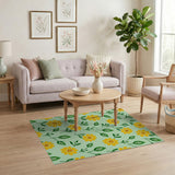 Sunny Yellow Daisies on Mint Green Area Rug