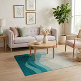 Teal Wave Layered Abstract Area Rug