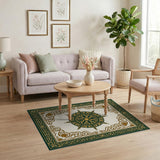 Ornate Green Gold Medallion Persian Area Rug