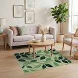 Floral Vintage Green Lush Green Leaves Area Rug