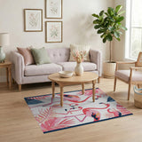 Pink Vibrant Pink Flamingo Palm Leaf Area Rug