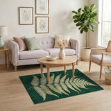 Golden Fern Leaf Emerald Green Area Rug