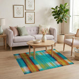 Vibrant Teal Orange Striped Geometric Area Rug