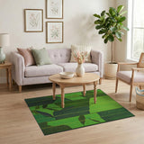 Vibrant Green Palm Leaf Geometric Area Rug