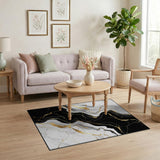 Black White Gold Marble Abstract Area Rug