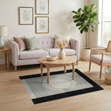 Geometric Grey Circle Rug with Black Frame