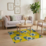 ODIKA Washable Yellow and Blue Sunflower Area Rug - Low Pile Non-Slip Floral Carpet