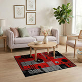 Bold Red Bold Red Geometric Abstract Area Rug
