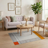 ODIKA Modern Geometric Washable Rug - Grey & Orange Color Block Low Pile Non-Slip Area Rug