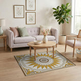 Gold and Silver Golden Sunburst Medallion Area Rug